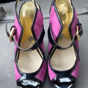 Michael Kors Purple Suede & Black Patent Leather Platform Heels